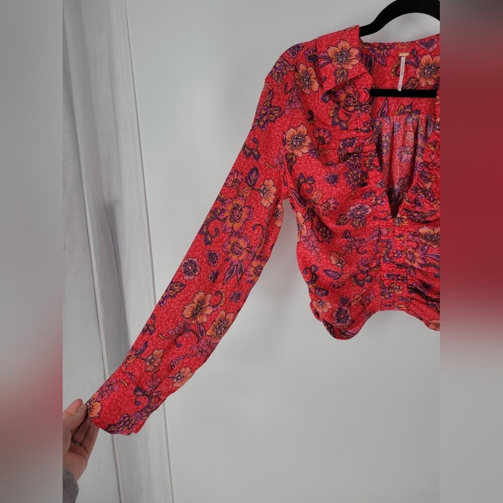Free People Pink Floral I Got You Printed Long Sleeve Top S View 6